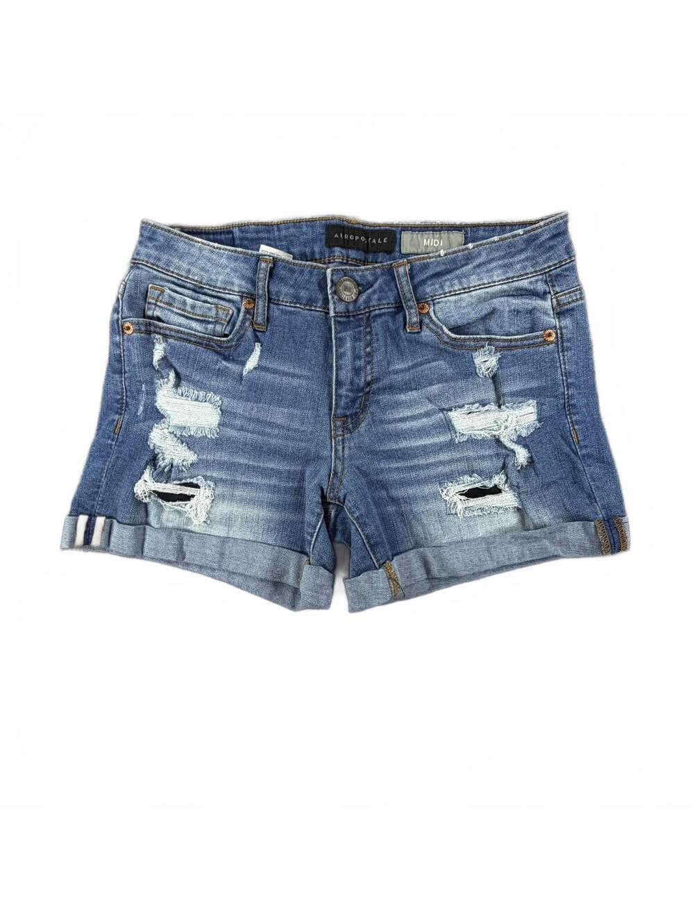 Aéropostale Women's Midi Distressed Denim Shorts Size 2